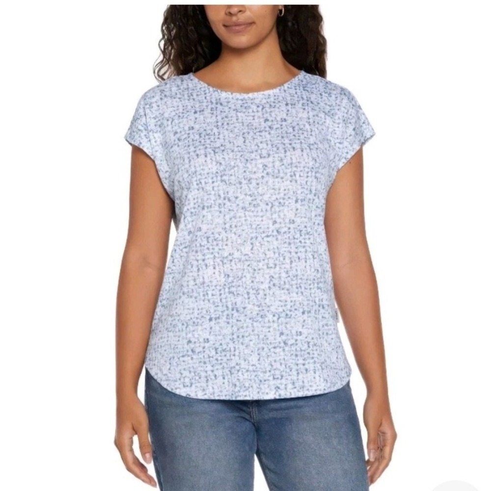 Orvis Linen Blend Top Womens L Blue White Coastal Casual Outdoor Breathable Airy
